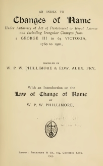 Index to Changes of Name compiled by Phillimore & Fry